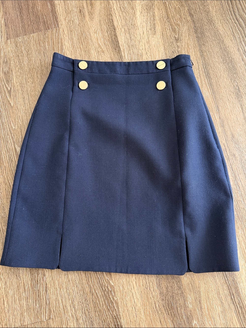LK Bennett Navy Mini Skirt with Gold Buttons